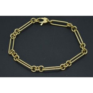 Real 14K Yellow Gold 7" Shiny Paperclip & round Link Chain Bracelet 3.1 grams